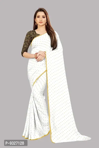 Rhey The Women's beautiful Chiffon Foil Printed Saree With unstitched blouse piece for women's and girl's (White)-thumb0