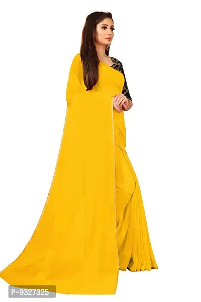 The Rhey Festive Plain Georgette Saree With Unstitched Jaquard Blouse Piece (Yellow)-thumb3