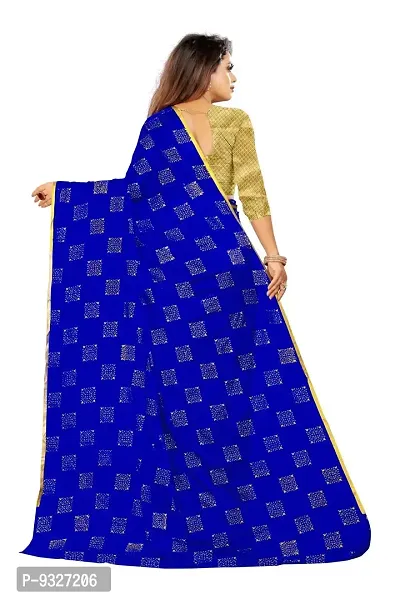 Rhey The women's Banarasi foil printed Pure chiffon saree with Unstitched blouse piece Saree (Blue)-thumb2