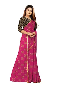 Rhey Women's Pure Chiffon Banarasi Weaving Printed Saree - Gold Zari Border with Jaquard Blouse Piece (Colour - Pink)-thumb4