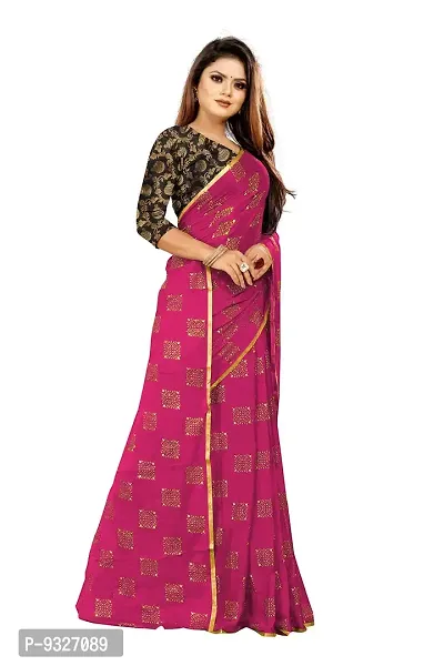 Rhey Women's Pure Chiffon Banarasi Weaving Printed Saree - Gold Zari Border with Jaquard Blouse Piece (Colour - Pink)-thumb5