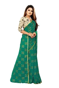 Rhey The Women's Foil Printed Pure Chiffon Saree With Unstitched Blouse Piece (Dark Green)-thumb4