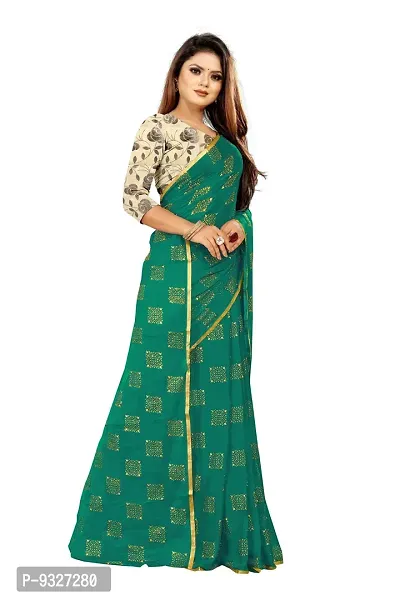 Rhey The Women's Foil Printed Pure Chiffon Saree With Unstitched Blouse Piece (Dark Green)-thumb5