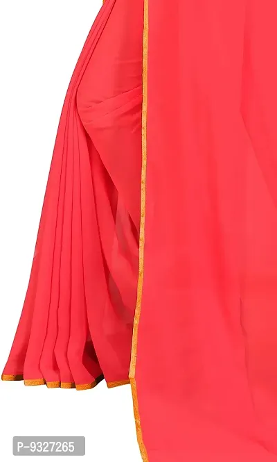 Rhey The Festive Plain Georgette Saree With Unstitched Jaquard Blouse Piece (Red)-thumb5