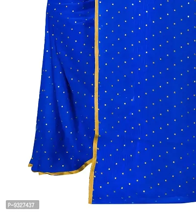 Rhey Women's Pure Chiffon Banarasi Weaving Printed Saree - Gold Zari Border with Jaquard Blouse Piece (Colour - Blue)-thumb3