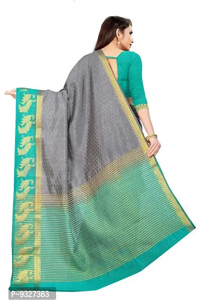 Rhey Woven Zari Work Light Blue Color Kanjivaram Silk Saree With blouse Piece (Grey)-thumb4