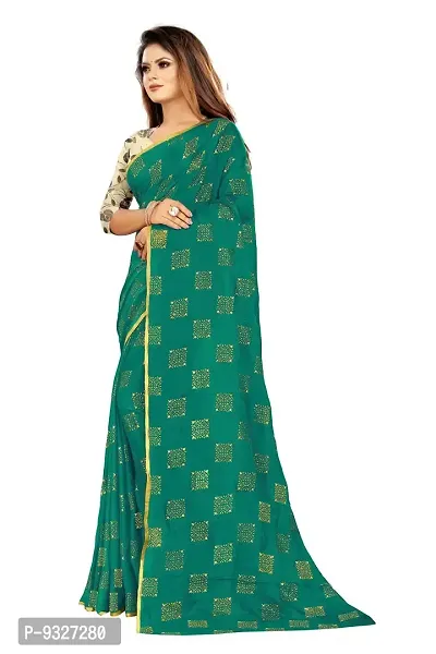 Rhey The Women's Foil Printed Pure Chiffon Saree With Unstitched Blouse Piece (Dark Green)-thumb4