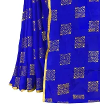 Rhey Women's Pure Chiffon Banarasi Weaving Printed Saree - Gold Zari Border with Jaquard Blouse Piece (Colour - Blue)-thumb2