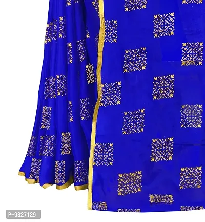 Rhey Women's Pure Chiffon Banarasi Weaving Printed Saree - Gold Zari Border with Jaquard Blouse Piece (Colour - Blue)-thumb3