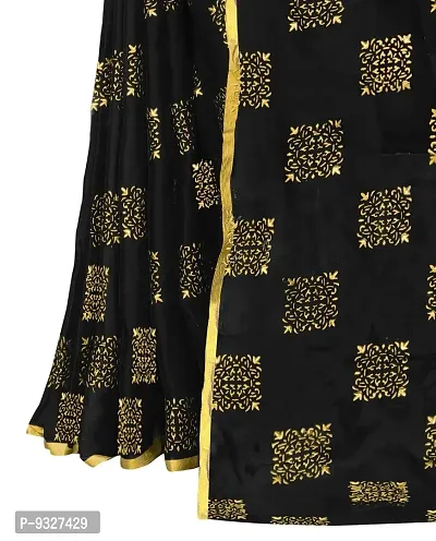 Rhey Women's Pure Chiffon Banarasi Weaving Printed Saree - Gold Zari Border with Jaquard Blouse Piece (Colour - Black)-thumb3