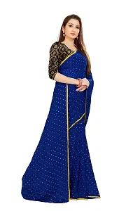 Rhey The Women's beautiful Chiffon Foil Printed Saree With unstitched blouse piece for women's and girl's (Dark Blue)-thumb2