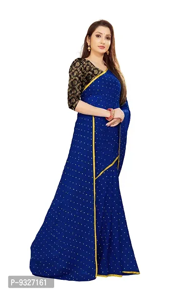 Rhey The Women's beautiful Chiffon Foil Printed Saree With unstitched blouse piece for women's and girl's (Dark Blue)-thumb3