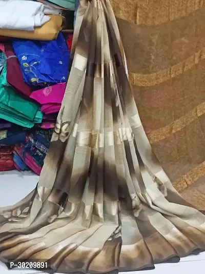 Stylish Brown Chiffon Saree With Blouse Piece For Women-thumb0