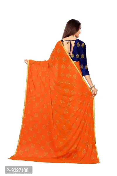 Rhey The Women Foil Printed Work Chiffon Saree With Unstitched Blouse Piece (Orange)-thumb2