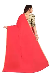 Rhey The Festive Plain Georgette Saree With Unstitched Jaquard Blouse Piece (Red)-thumb1