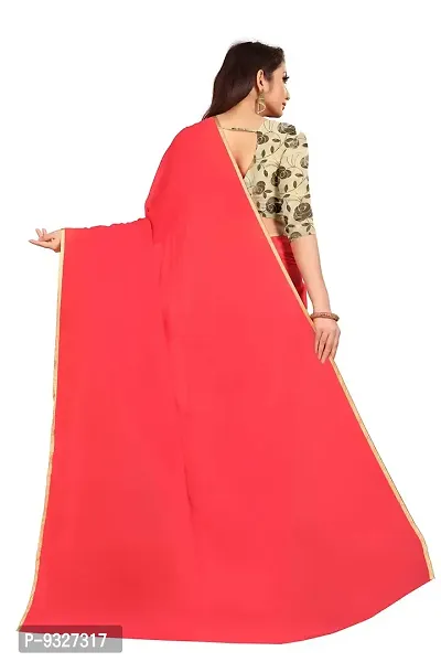 Rhey The Festive Plain Georgette Saree With Unstitched Jaquard Blouse Piece (Red)-thumb2