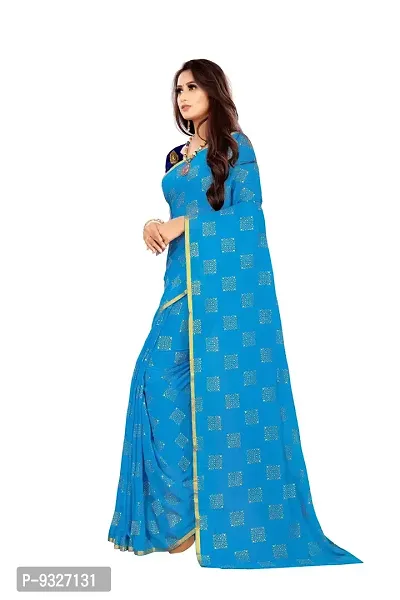 Rhey The Women Foil Printed Work Chiffon Saree With Unstitched Blouse Piece (Light Blue)-thumb4