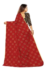 Rhey Women's Pure Chiffon Banarasi Weaving Printed Saree - Gold Zari Border with Jaquard Blouse Piece (Colour - Red)-thumb1