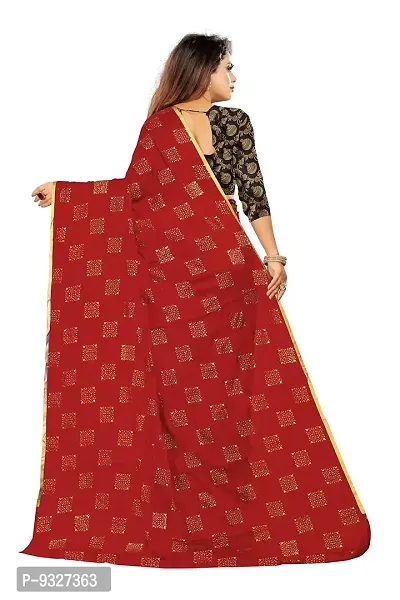 Rhey Women's Pure Chiffon Banarasi Weaving Printed Saree - Gold Zari Border with Jaquard Blouse Piece (Colour - Red)-thumb2