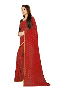 Rhey The Women's beautiful Chiffon Foil Printed Saree With unstitched blouse piece for women's and girl's (Red)-thumb1