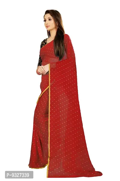 Rhey The Women's beautiful Chiffon Foil Printed Saree With unstitched blouse piece for women's and girl's (Red)-thumb2