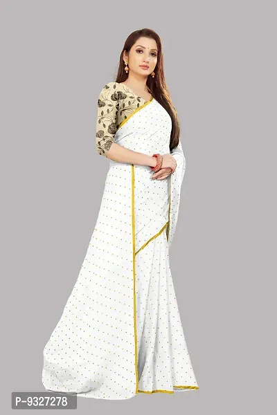 Rhey The Women's beautiful Foil Printed Saree With unstitched blouse piece for women's and girl's (White)-thumb3