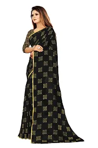 Rhey Women's Pure Chiffon Banarasi Weaving Printed Saree - Gold Zari Border with Jaquard Blouse Piece (Colour - Black)-thumb1