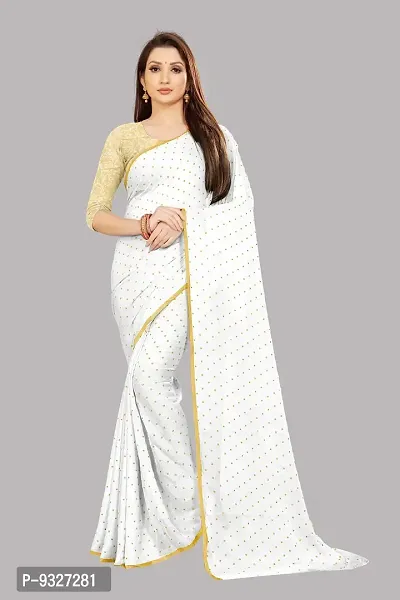 Rhey The Women's beautiful Foil Printed Saree With unstitched blouse piece for women's and girl's (White)