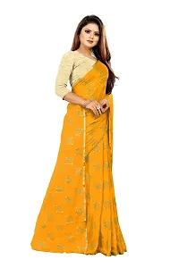 Rhey Women's Pure Chiffon Banarasi Weaving Printed Saree - Gold Zari Border with Jaquard Blouse Piece (Colour - Yellow)-thumb4