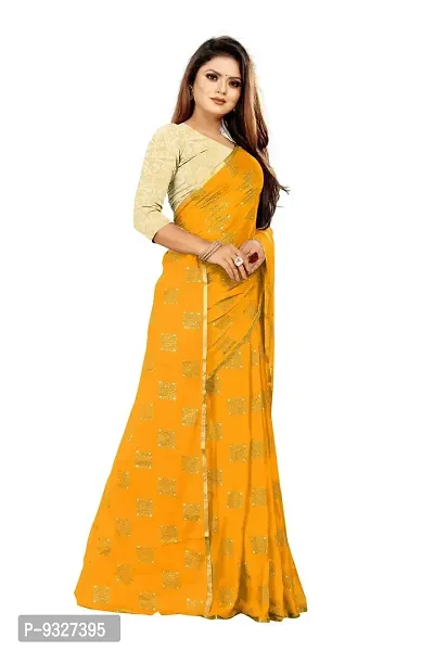 Rhey Women's Pure Chiffon Banarasi Weaving Printed Saree - Gold Zari Border with Jaquard Blouse Piece (Colour - Yellow)-thumb5