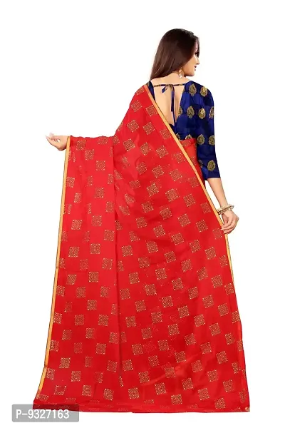 Rhey The Women Foil Printed Work Chiffon Saree With Unstitched Blouse Piece (Red)-thumb2