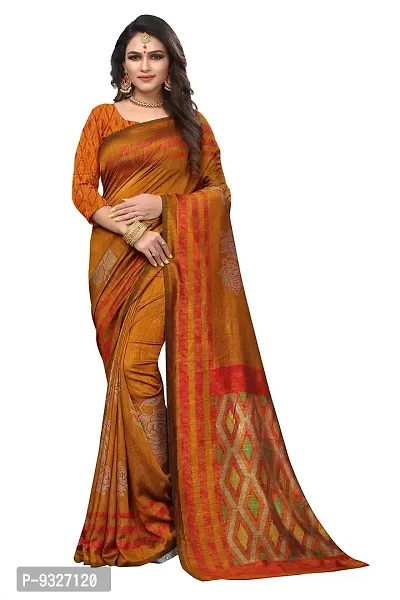 Rhey The Women's Printed Silk Saree With Unstitched Blouse Piece (Mustard)