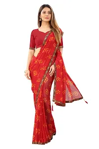 Stylish Red Chiffon Printed Saree With Blouse Pieace For Women-thumb2