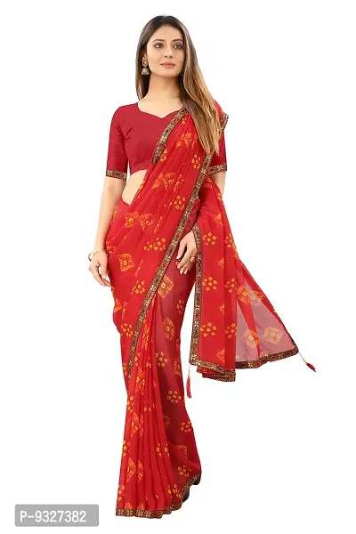 Stylish Red Chiffon Printed Saree With Blouse Pieace For Women-thumb3