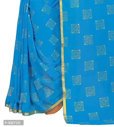 Rhey The Women Foil Printed Work Chiffon Saree With Unstitched Blouse Piece (Light Blue)-thumb3