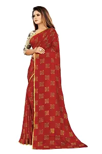 Rhey The women foil printed chiffon saree with Unsttiched blouse piece (Red)-thumb3