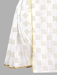 Rhey Women's Pure Chiffon Banarasi Weaving Printed Saree - Gold Zari Border with Jaquard Blouse Piece (Colour - White)-thumb2