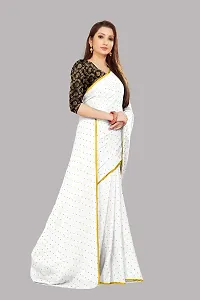 Rhey The Women's beautiful Chiffon Foil Printed Saree With unstitched blouse piece for women's and girl's (White)-thumb2