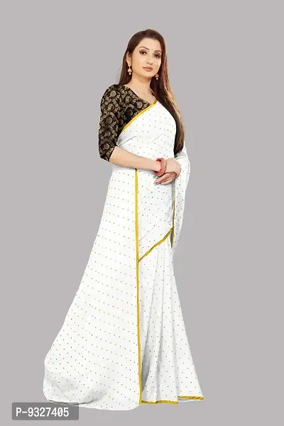 Rhey The Women's beautiful Chiffon Foil Printed Saree With unstitched blouse piece for women's and girl's (White)-thumb3