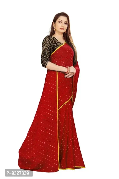 Rhey The Women's beautiful Chiffon Foil Printed Saree With unstitched blouse piece for women's and girl's (Red)-thumb3