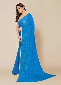 Stylish Sky Blue Chiffon Saree With Blouse Piece For Women-thumb1