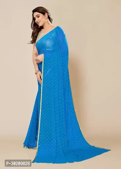 Stylish Sky Blue Chiffon Saree With Blouse Piece For Women-thumb2