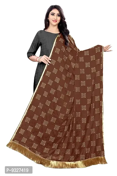 Rhey The new trending beautiful soft chiffon printed dupatta/chunnis/stole/wrap with golden tassels for women's and girl's (brown) free size-thumb0