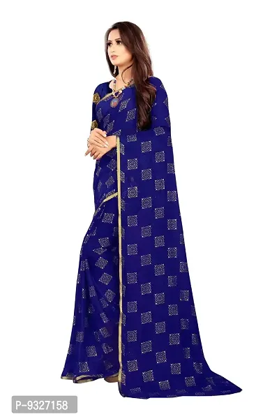 Rhey The Women Foil Printed Work Chiffon Saree With Unstitched Blouse Piece (Dark Blue)-thumb4