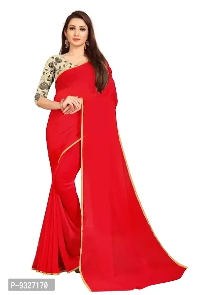 Rhey The Festive Plain Georgette Saree With Unstitched Jaquard Blouse Piece (Maroon)