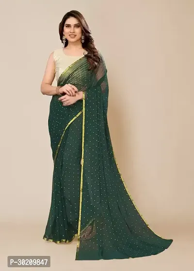 Stylish Green Chiffon Saree With Blouse Piece For Women