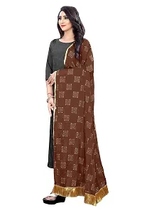Rhey The new trending beautiful soft chiffon printed dupatta/chunnis/stole/wrap with golden tassels for women's and girl's (brown) free size-thumb1