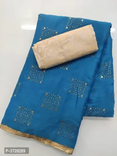 Chiffon Zari Lace Work Saree With Jacquard Blouse Piece