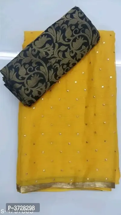 Chiffon Zari Lace Work Saree With Jacquard Blouse Piece