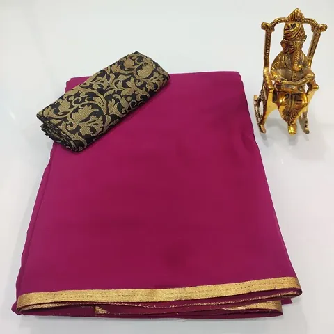 Georgette Zari Lace Work Saree With Jacquard Blouse Piece